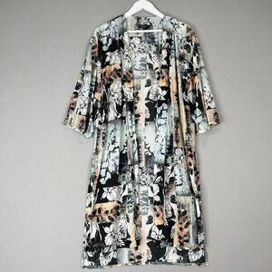 Tolani Womens Top One Size Black Grace Floral Kimono Long Cardigan Tropical Art